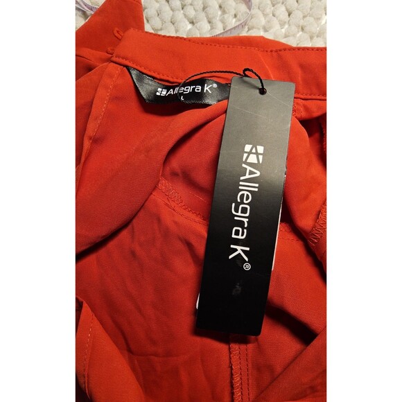 NWT Size Large Allegra K Red Stand Collar Pleated Button Keyhole Blouse - Picture 10 of 12